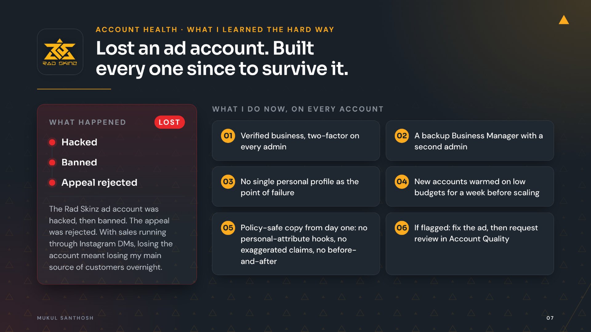 Rad Skinz: lost an ad account, built every one since to survive it